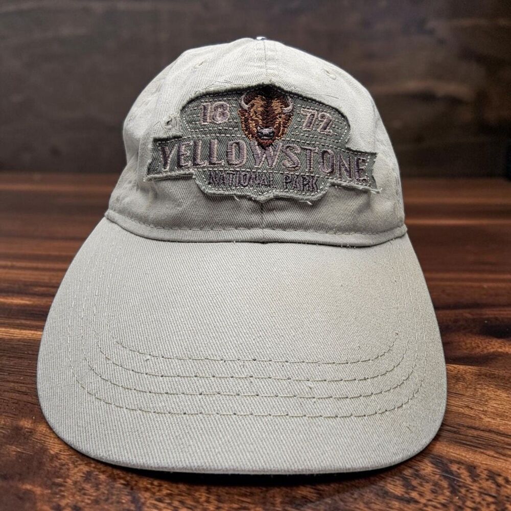 Yellowstone National Park Bear Hat Beige Strapback Adjustable Wyoming Cap